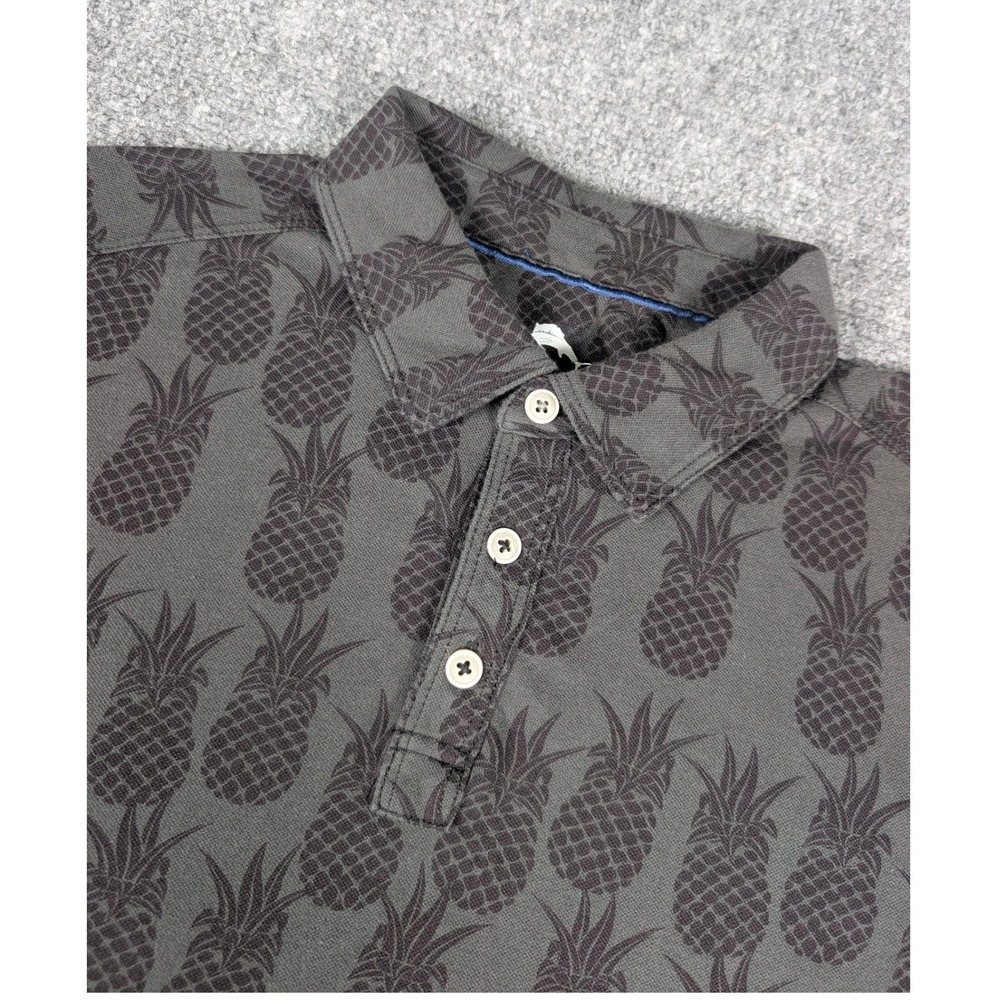 Tommy Bahama Polo Shirt Mens Medium Gray Pineapple Print Cotton Short Sleeve